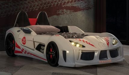 Brand New White Race Car Design Twin Bed Frame