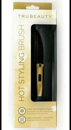 Tru Beauty 2-in-1 Hot Styling Brush- 2 Heat Settings, Swivel Cord - Black/Gold