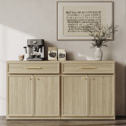 Set Of 2,Crescent Storage Buffet Cabinet with Drawer Large Sideboard with Door