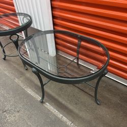 Rustic Glass Top Oval Shaped Patio Table