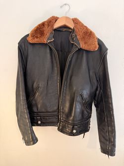 Vintage 1950s Horsehide Leather Bomber Jacket, Mouton Collar