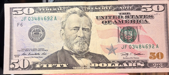 2009 $50 dollar bill Atlanta low serial #JF 0(contact info removed)