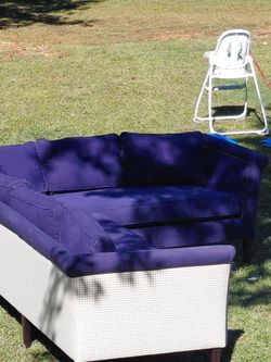 Purple Upholstered Sofa with Wood Legs