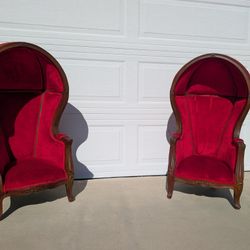 Rare Victorian Child Size - Scale Red Velvet Balloon Canopy Dome Chairs