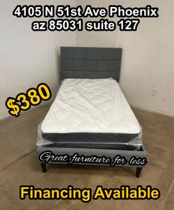 Twin size bed frame with pillow top mattress brand new