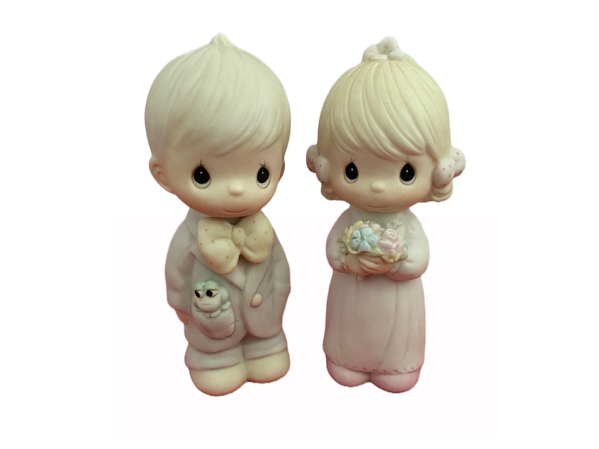 Enesco 1983 Precious Moments Best Man & Bridesmaid Porcelain Figurines