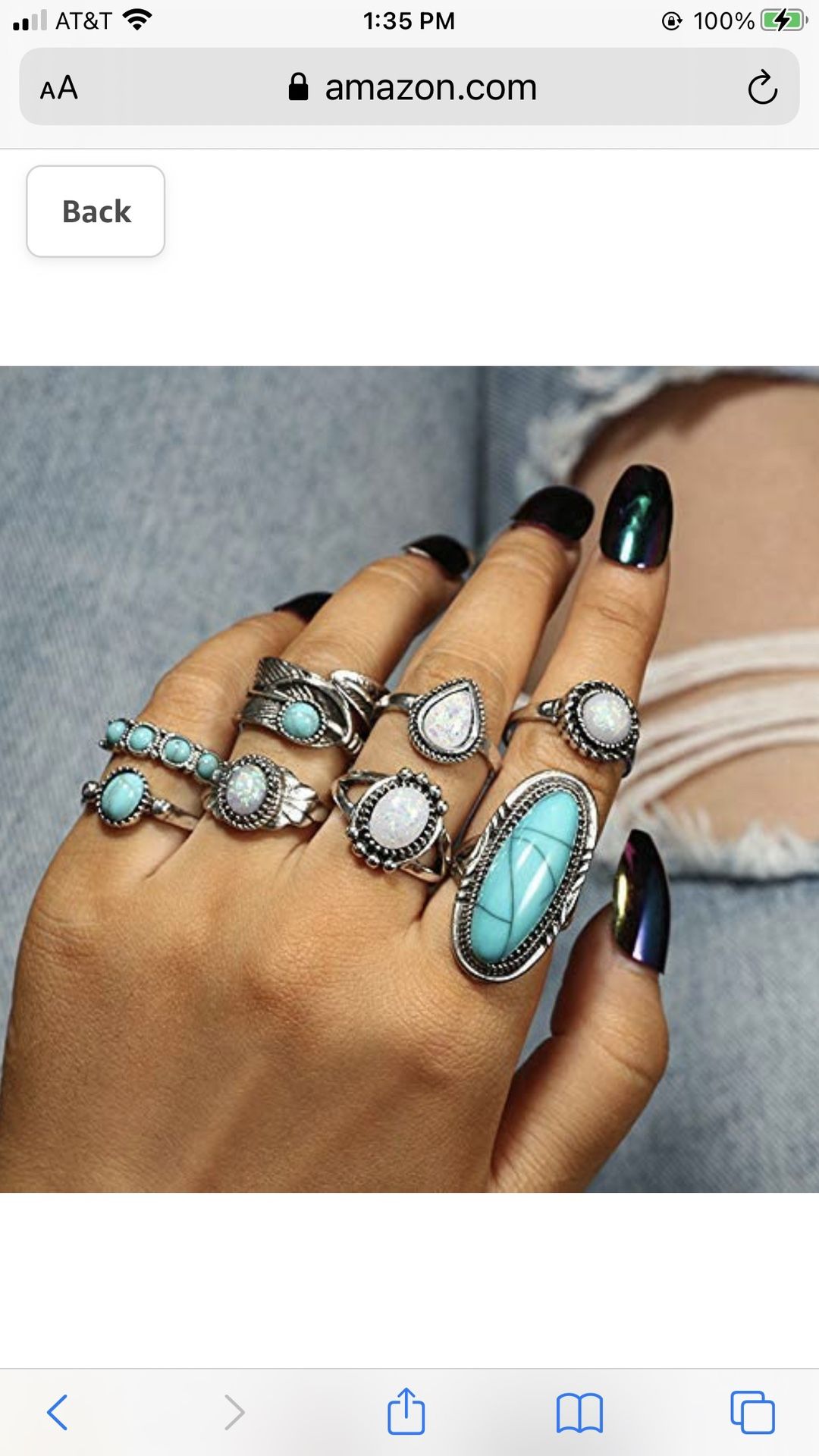 Vintage style Boho Knuckle Created Turquoise Midi Rings  *See My Other 800 Items*