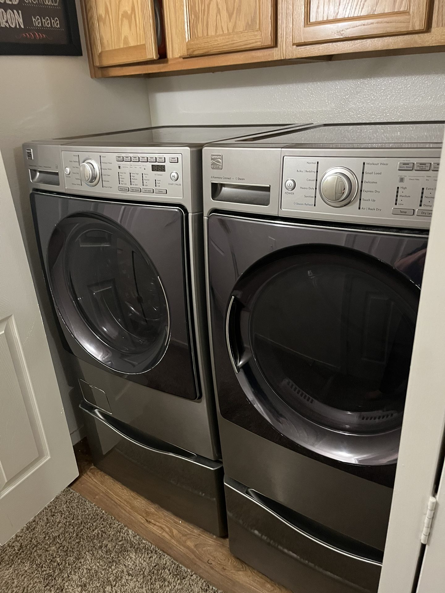 Kenmore Elite High Efficiency Washer And Dryer Large Capacity With Pedestals 
