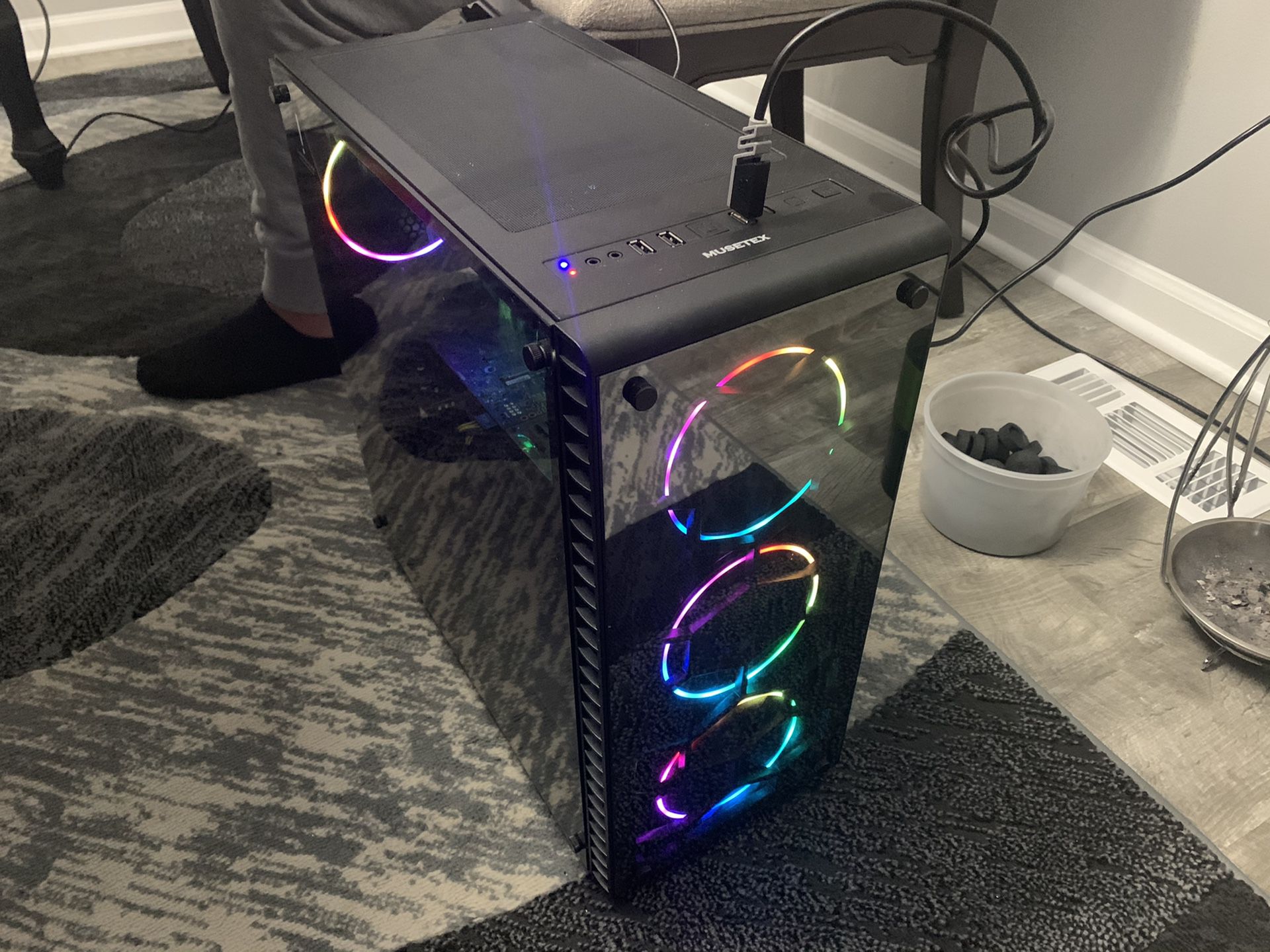 Custom built gaming computer with headset, mouse, keyboard
