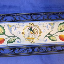 Vintage Fitz & Floyd ceramic tile and  black metal frame serving tray