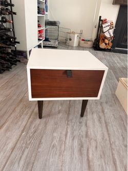 White / Walnut Article Nightstand
