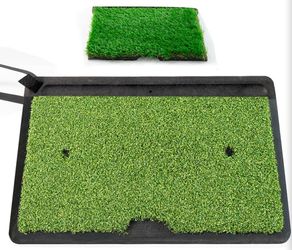 2-in-1 Golf Hitting Mat with Integrated Ball Tray, 2 Replaceable Turfs and High-Stability Weighted Rubber Base for Realistic Golf Practice