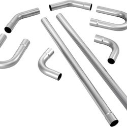 46#Exhaust Pipe, 8 Pcs 2.25 Inch Mild Steel DIY Custom Exhaust Tubing Straight & U-Bend Kit with 90 & 135 Degree Pipes, Galvanized Surface Finish, Uni