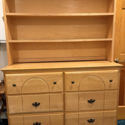 Light Solid Wood 6 draw dresser With bookshelf 