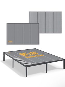 Bunkie Board Queen 10mm(60” x 80”), Folding Mattress Support Board for Metal Bed Frame, Anti-Sag, Non-Slip Base & Noise-Free,Grey