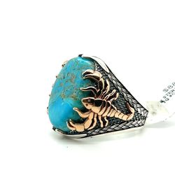 925 Sterling Silver Mens Large Turquoise Scorpion Gemstone Ring Size 9 10.50grams 160852 7