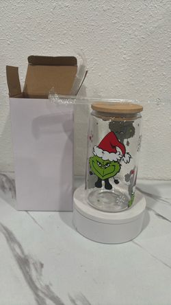 Grinch Christmas Glass Cup