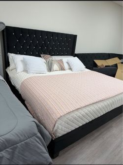 Button tufted Tall headboard bed frames available in king queen sizes
