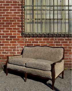 Vintage French Country Cheetah Leopard Print Couch Loveseat Settee