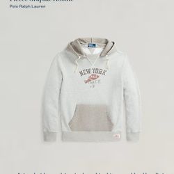 Polo Ralph Lauren Men's Grey Heather New York Graphic Fleece Pullover Hoodie Men Size Large