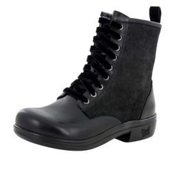 ALEGRIA Black Ari Oiled Suede Velvet Lace Up Ankle Combat Boots