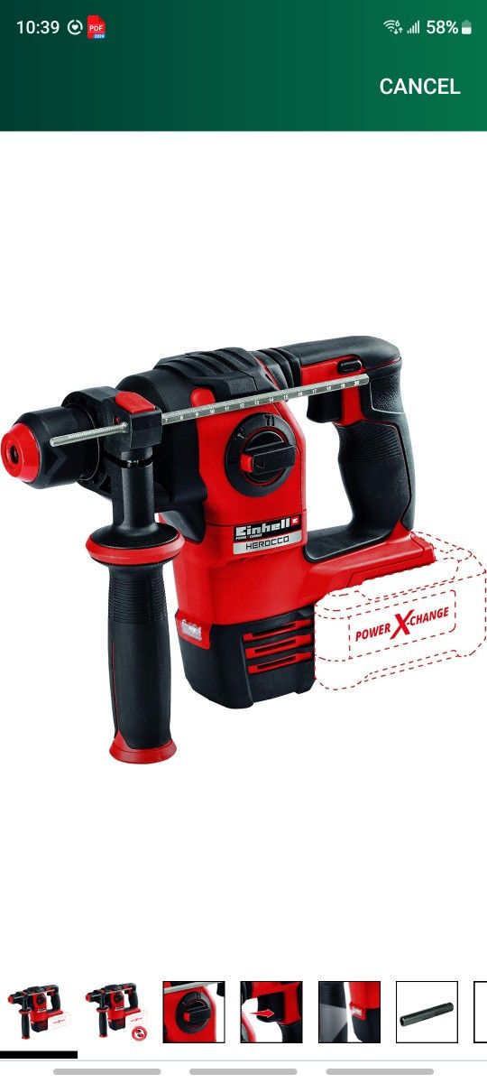 Einhell Herocco Power X-Change 18-Volt Cordless 3/4-Inch, Brushless 1200-RPM Rotary Hammer with Shocks, Variable Speed, 2.2J Impact Power, 5500 Blows/