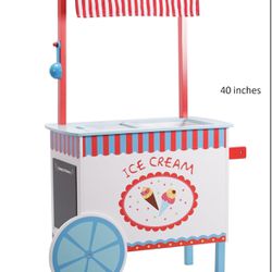 Ice Cream Cart Kids Pretend Play Stand- Premium Wood 23Pc Realistic Wooden Toy Set, Chalkboard, 20+ Icecream Truck Accessories- Popsicle