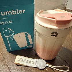 NIO Pink & White Insulated Coffee Tumbler | 9/10 Condition | Leakproof | With Box & Strap