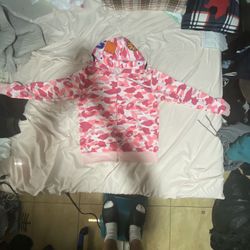 pink bape hoodie size xl