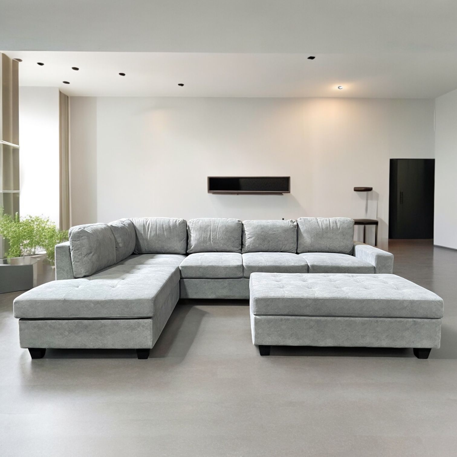 🏷WAREHOUSE CLEARANCE | NEW Fabric Chaise Sectional Sofa with Storage Ottoman, Light Gray 💥