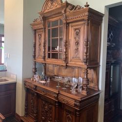 Hand Carved Wooden Hutch 