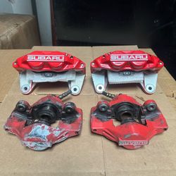 06-07 Subaru WRX OEM Full Red Caliper Set 4-Pot Fronts w New Pads + 2-Pot Rears