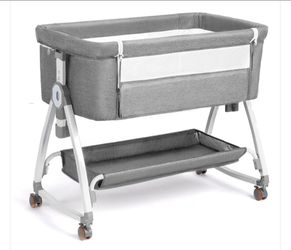 JOYMOR 3 in 1 Baby Bassinet, Bedside Bassinet for Baby, with Comfy Mattress and Wheels, 6 Height Adjustable Easy Folding Portable Bedside Crib for New