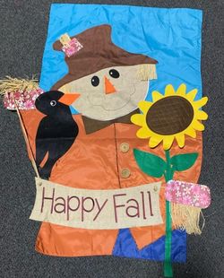 Large 42” x 28” Happy Fall artsy felt canvas and nylon scarecrow double sided garden flag - new no tag