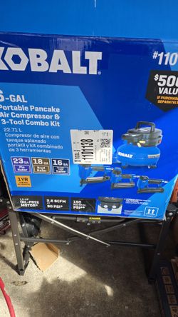 6-GAL Portable Pancake Air Compressor and 3-Tool Combo Kit, Large, Blue used