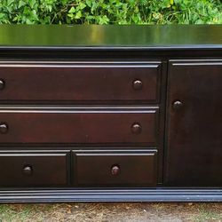 (FREE LOCAL DELIVERY) Solid Wood Black Cherry Dresser With Bookshelf Hutch 