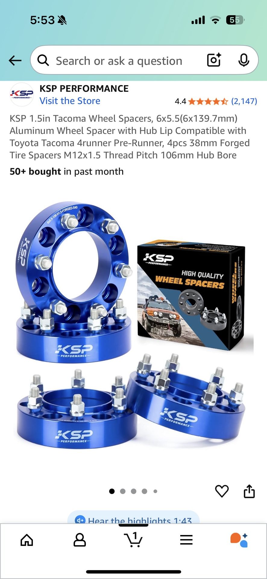 Toyota Tacoma KSP 1.5” Spacers