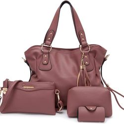 Handbags for Women Large Bucket Shoulder Bag Faux Leather Hobo bag Ladies Crossbody Bag 3pcs Purse Set
