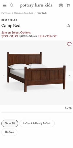 Pottery barn full size “camp” bed frame with mattress included