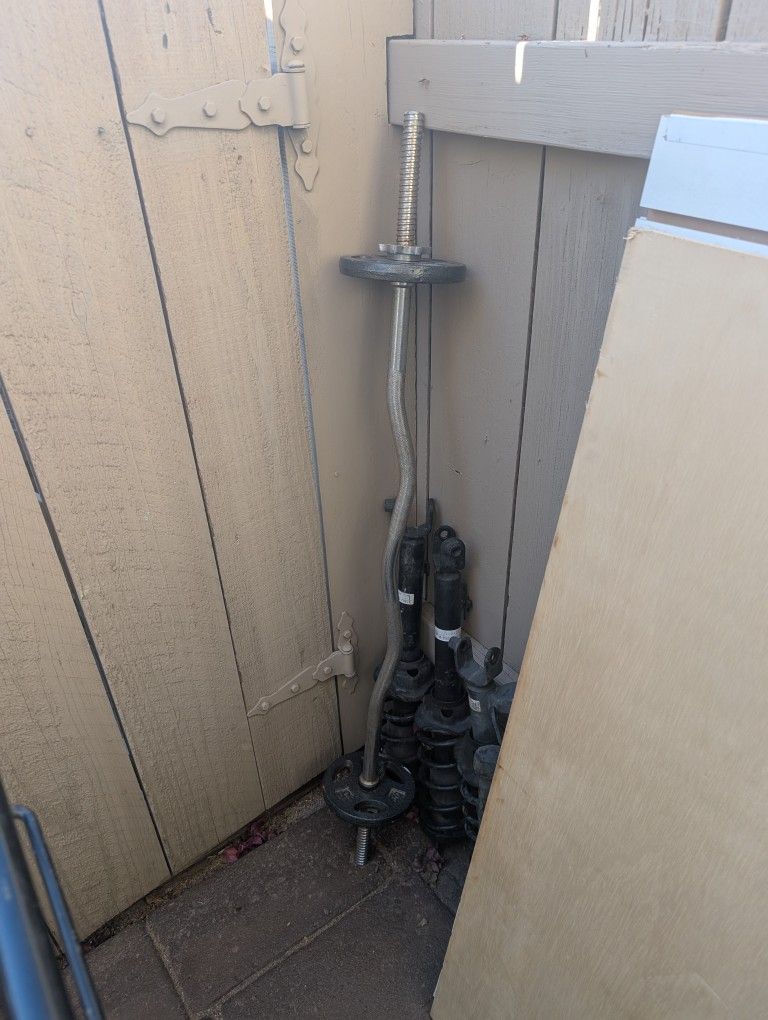 curl bar dumb bell misc weight plates