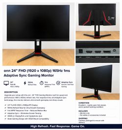 Onn 24" FHD (1920 x 1080p) 165Hz 1ms Adaptive Sync Gaming Monitor