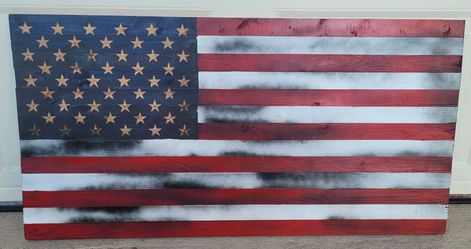 Handmade Wooden American Flag (Black Paint)