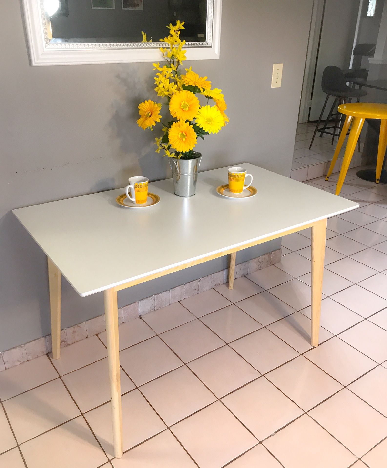 Mid Century Modern White Rectangular Kitchen Table 47” x 27”