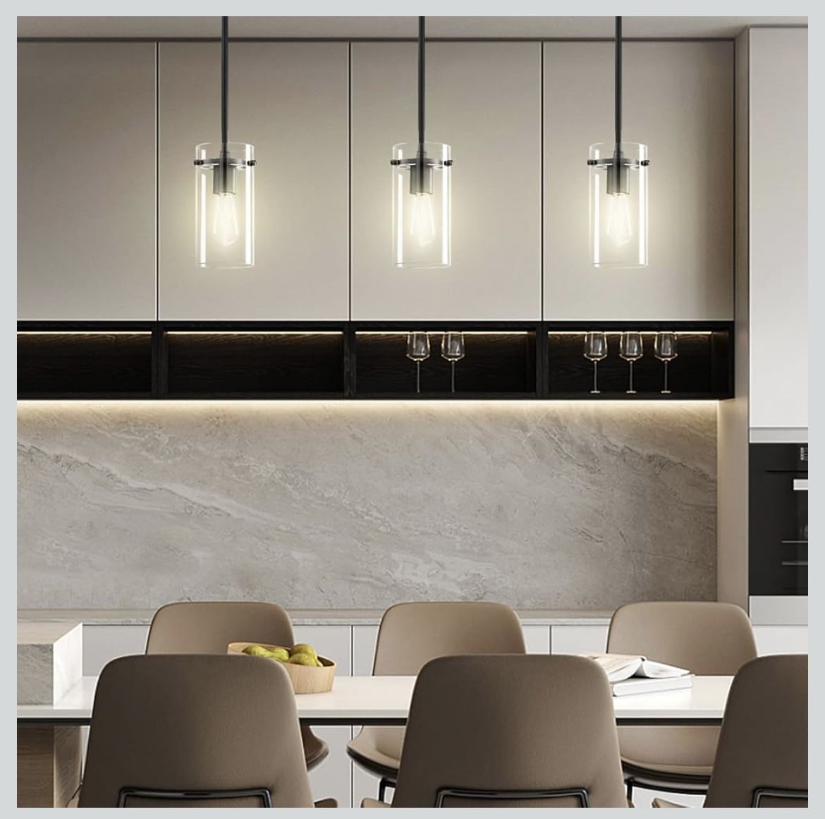 3 Pack 1 Light Indoor Modern Industrial Rod Pendant Ceiling Light Fixture … Black Finish, Clear Glass