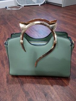 Green Handbag with Gold Cat Ear Handle