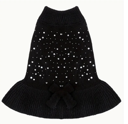 Pet Sweater Dress with Rhinestone Décor *BLACK*