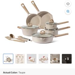 Carote Ceramic Nonstick Pots and Pans Set, 13 Pieces Non-Toxic Kitchen Cookware Sets, Taupe