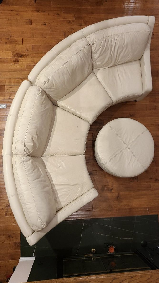 Macy’s Curved Leather Sectional Sofa + Ottoman – $450 OBO