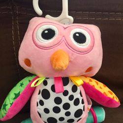 Baby Plush Stuffing Stroller Crib Hanging Clip On Teether Musical Rattle Soft Toy, Owl - Pink