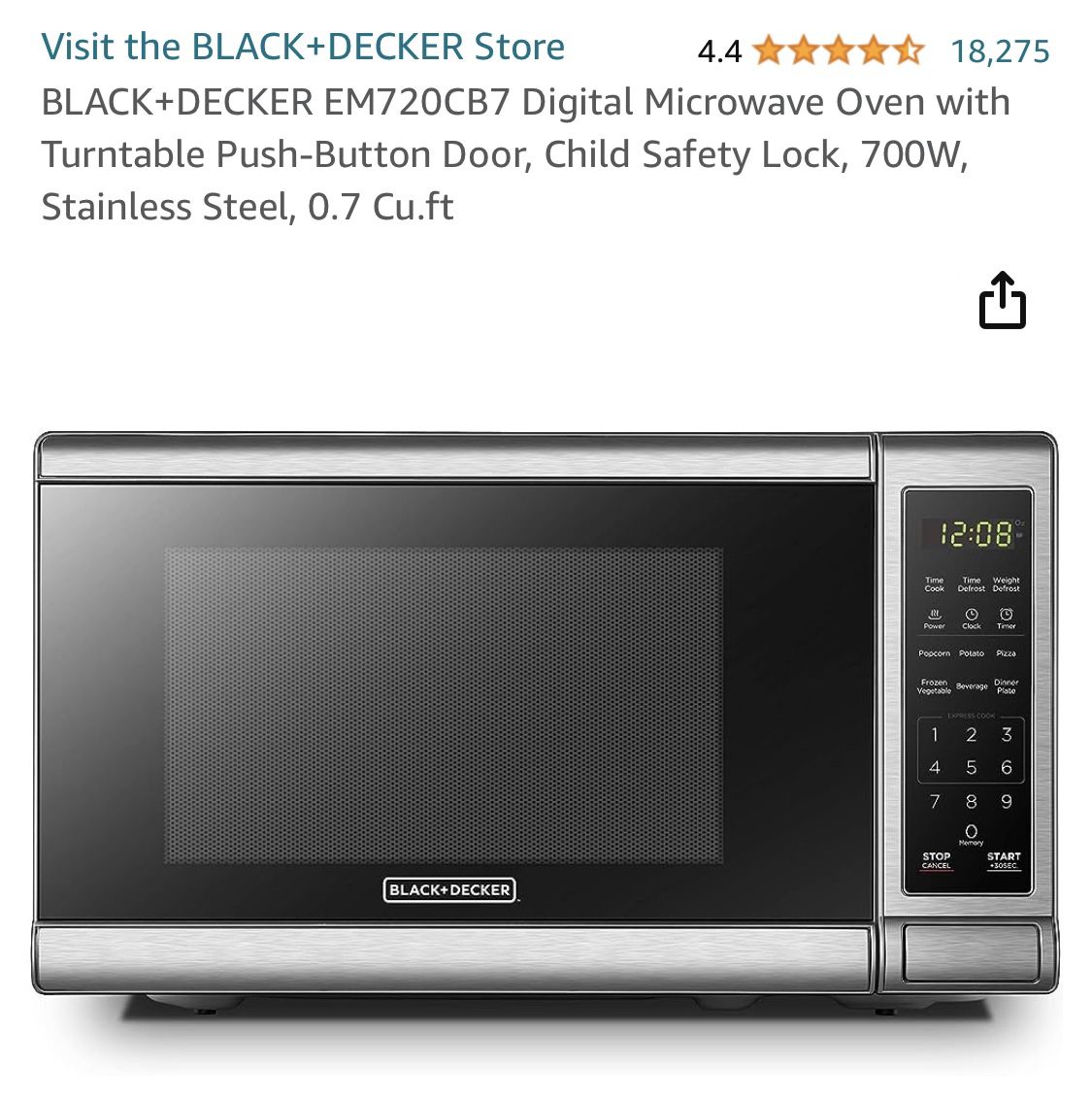 BLACK+DECKER EM720CB7 Digital Microwave Oven with Turntable Push-Button  Door, Child Safety Lock, 700W, Stainless Steel, 0.7 Cu.ft for Sale in Katy,  TX - OfferUp